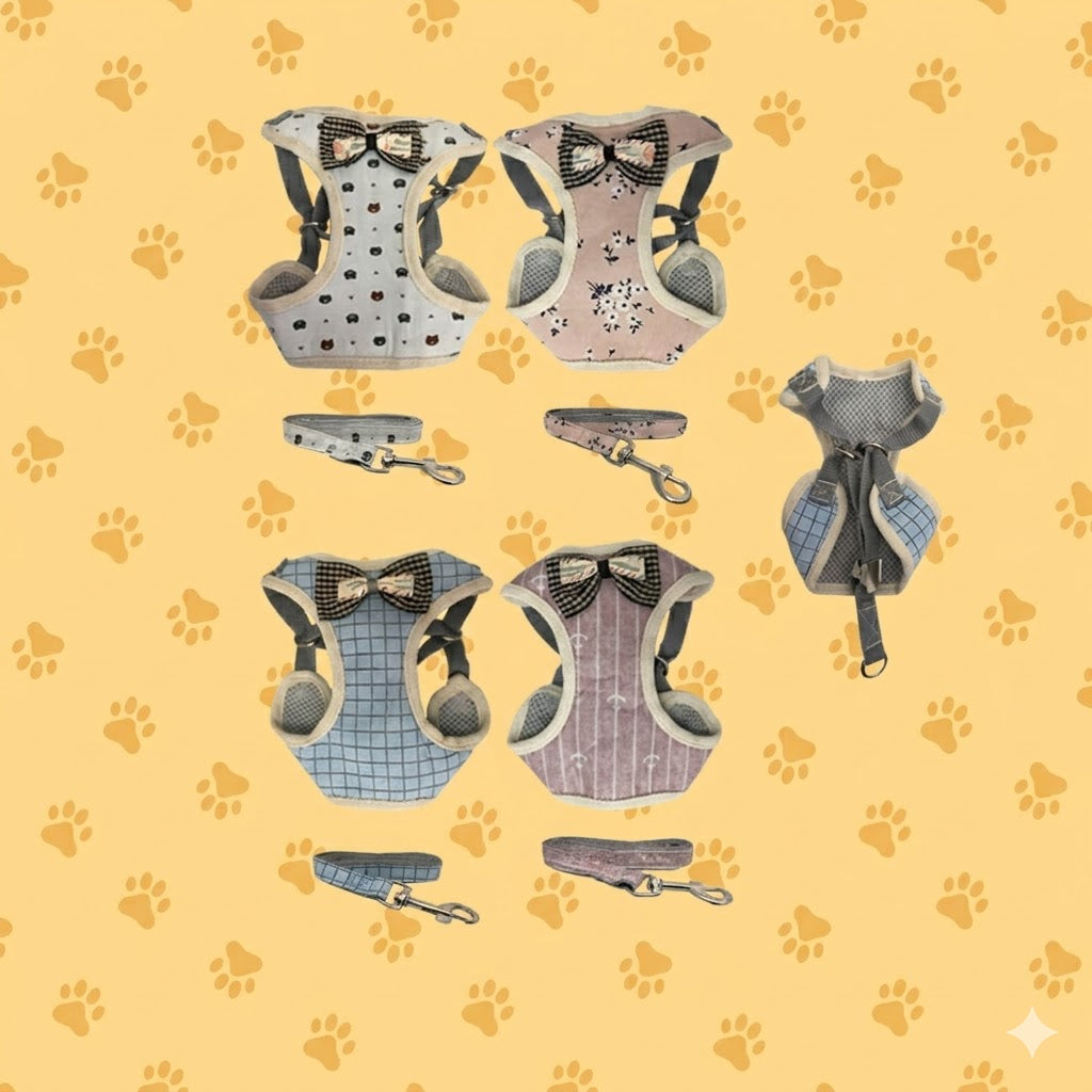 Set Arnés con Moño y Correa para Perros Pequeños - 4 Diseños