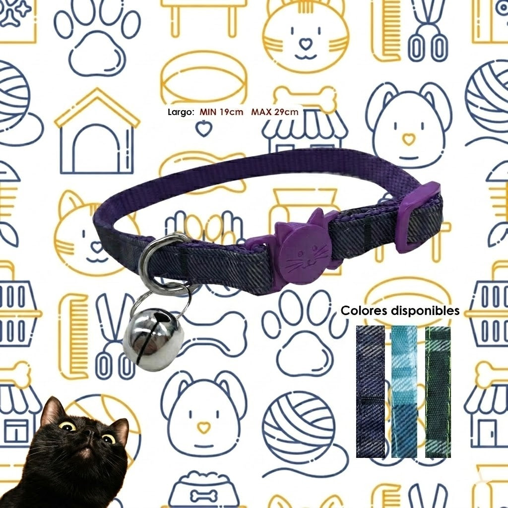 Collar para Gato Estampado Escocés con Cascabel