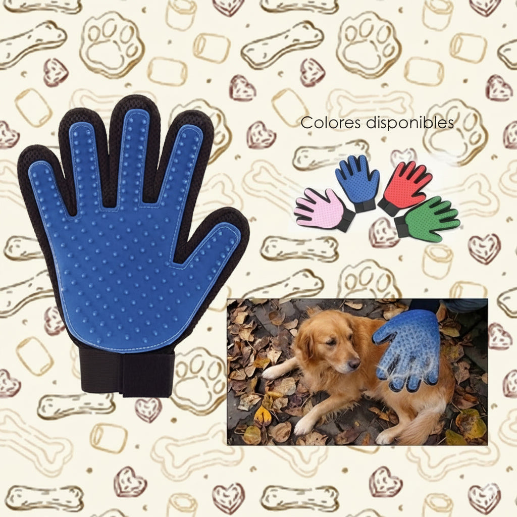 GUANTE DE GROOMING CON PICOS DE SILICONA PARA MASCOTAS / 5 COLORES - CEPILLO QUITAPELO