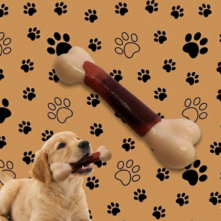 HUESO DE GOMA BICOLOR PARA PERROS / DISEÑO REALISTA BEIGE Y VINO - LIMPIEZA DENTAL