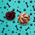PELOTA DE CUERDA TRENZADA PARA PERROS / ALGODÓN MULTICOLOR - 2 DISEÑOS