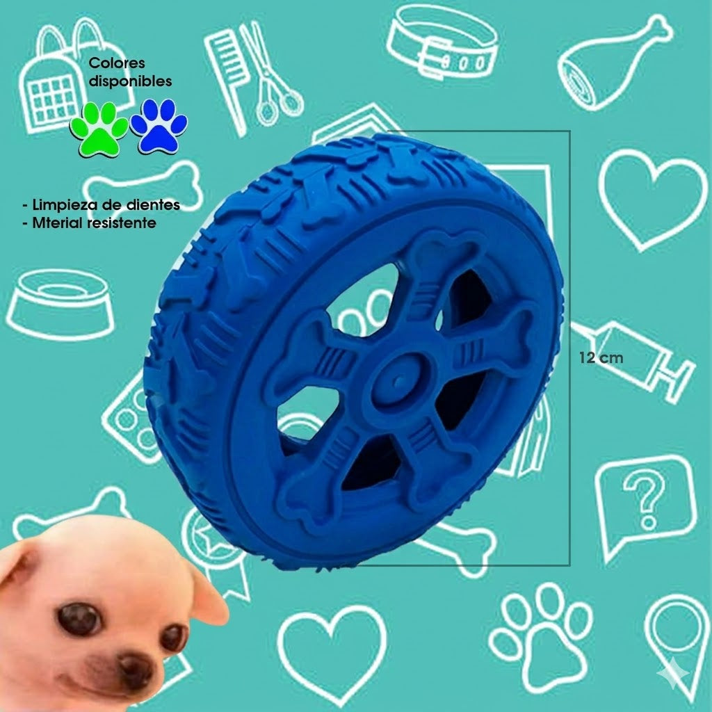 JUGUETE LLANTA DE GOMA DENTAL PARA PERROS / LIMPIEZA DE DIENTES 12 CM - VERDE Y AZUL
