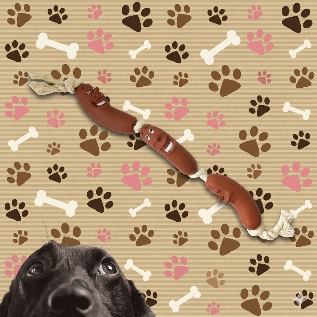 JUGUETE 3 SALCHICHAS CON CUERDAS PARA PERROS / CARAS DIVERTIDAS 50 CM