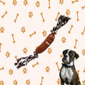 JUGUETE SALCHICHA DE GOMA CON CUERDAS PARA PERROS / CARA DIVERTIDA 34 X 3 CM