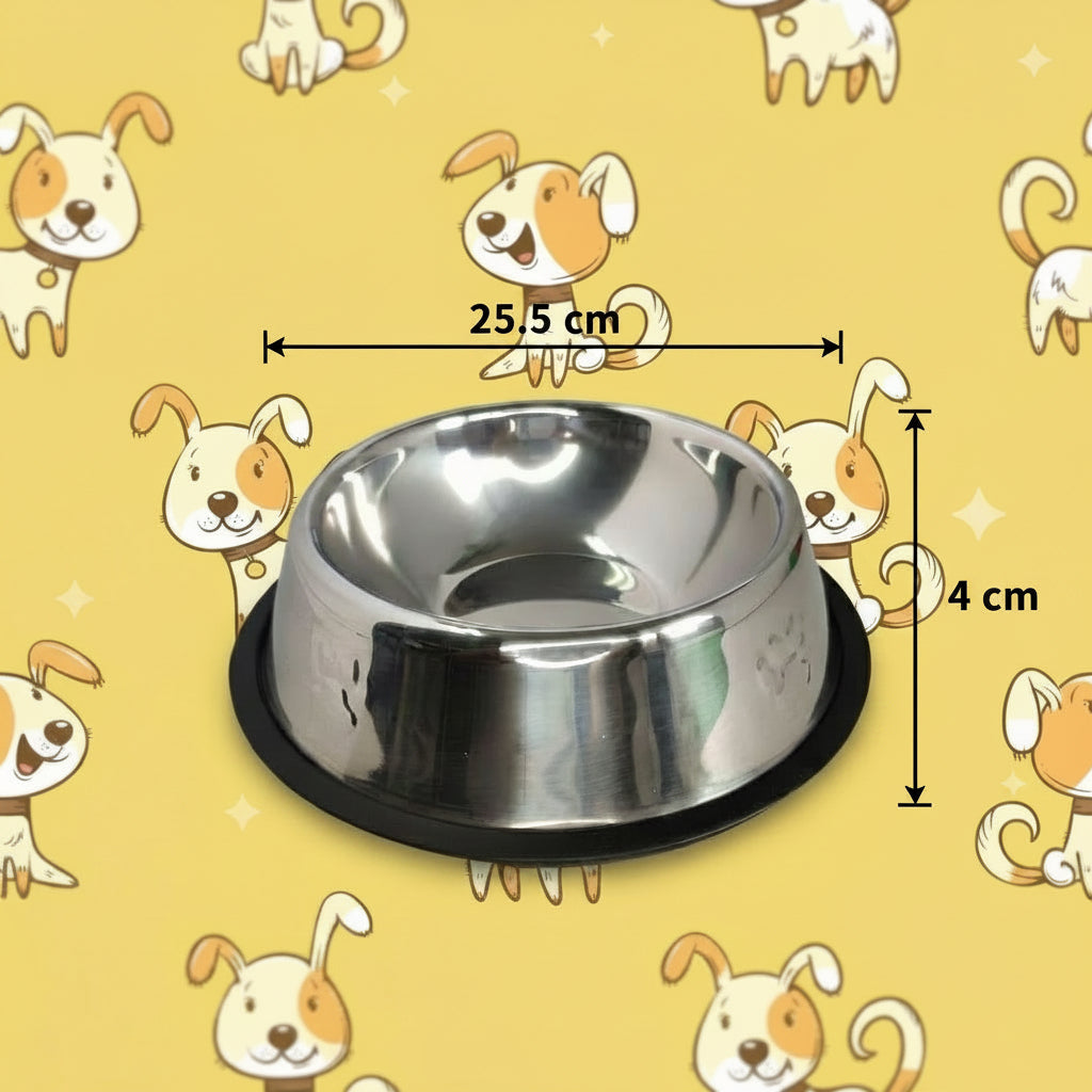 PLATO DE ACERO INOXIDABLE PARA MASCOTAS / ANTIDESLIZANTE 25.5 CM - MASCOPETS