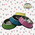PLATO DE ACERO INOXIDABLE PARA MASCOTAS / EXTERIOR DE COLOR ANTIDESLIZANTE 22 CM - 4 COLORES