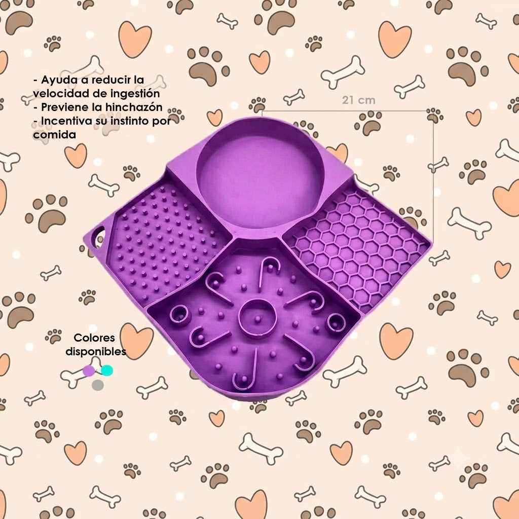 TAPETE LAME LENTO MULTITEXTURA PARA MASCOTAS / 4 ZONAS + BOWL INTEGRADO 21 CM
