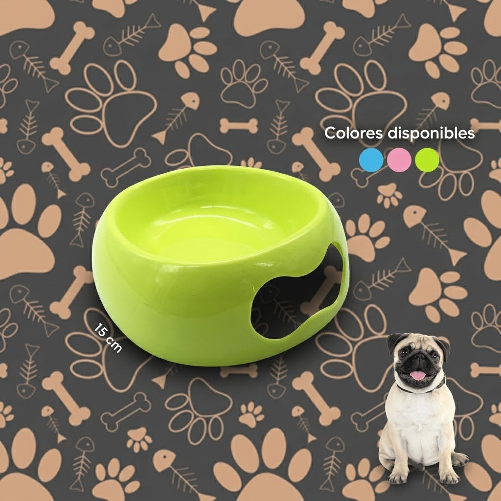COMEDERO ERGONÓMICO CON ABERTURA LATERAL PARA MASCOTAS / 15 CM - AZUL, ROSA Y VERDE
