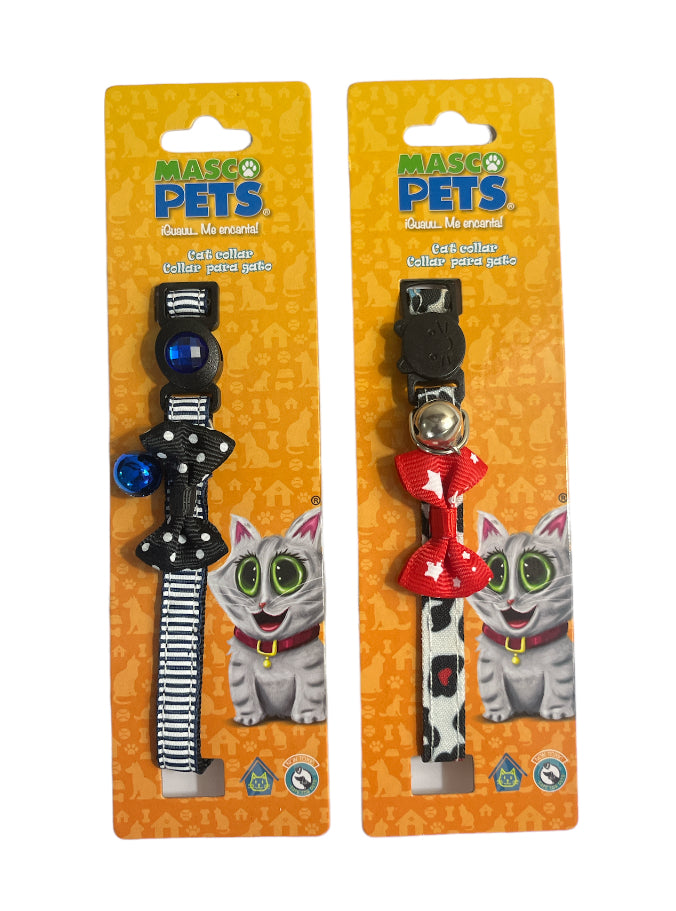 COLLAR PARA GATO CON MOÑO DECORATIVO / AJUSTABLE - MASCOPETS