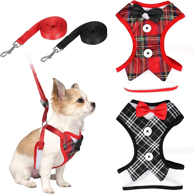 ARNÉS CON CORREA PARA MASCOTAS / ESTILO TARTÁN CON AJUSTE EN PECHO Y ESPALDA