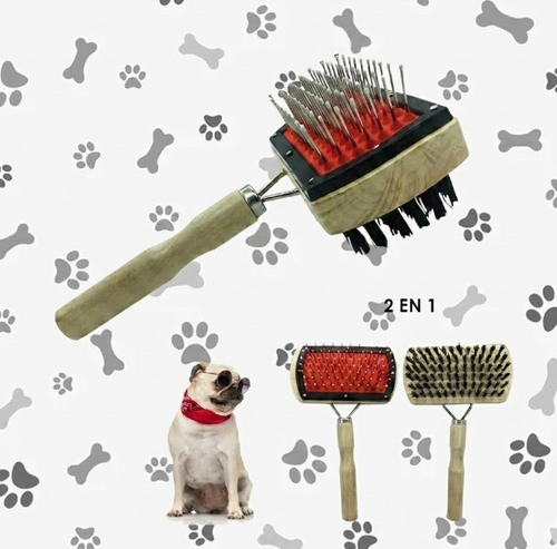 Cepillo 2 en 1 con Mango de Madera para Perros y Gatos