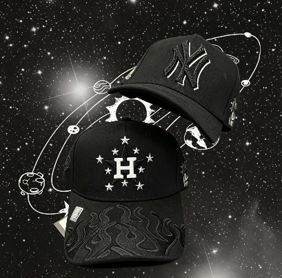 Gorras negras Big Boss Houston Flames & Star y NY Crystal Black - Kevin Hats