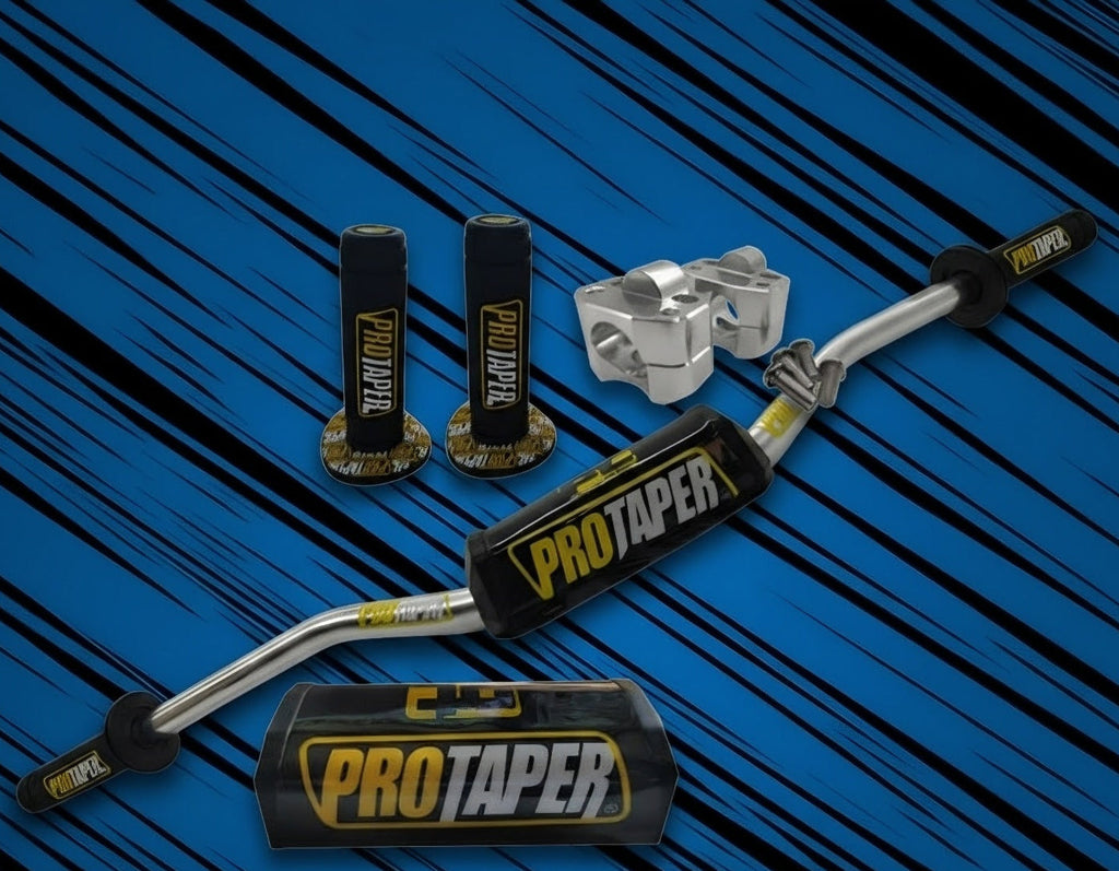 KIT PROTAPER PARA MOTO / MANUBRIO CROMADO + PAD PROTECTOR + GRIPS + RISERS ALUMINIO