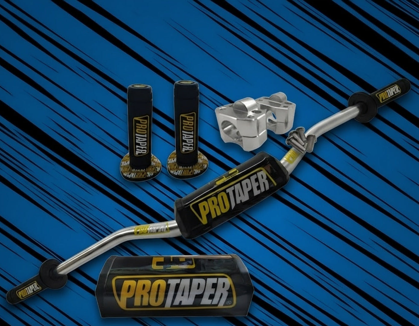 KIT PROTAPER PARA MOTO / MANUBRIO CROMADO + PAD PROTECTOR + GRIPS + RISERS ALUMINIO