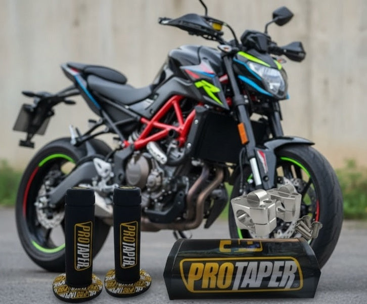 KIT PROTAPER PARA MOTO / MANUBRIO CROMADO + PAD PROTECTOR + GRIPS + RISERS ALUMINIO